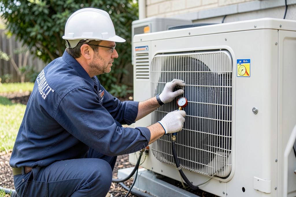 HVAC technician servicing an air conditioning unit